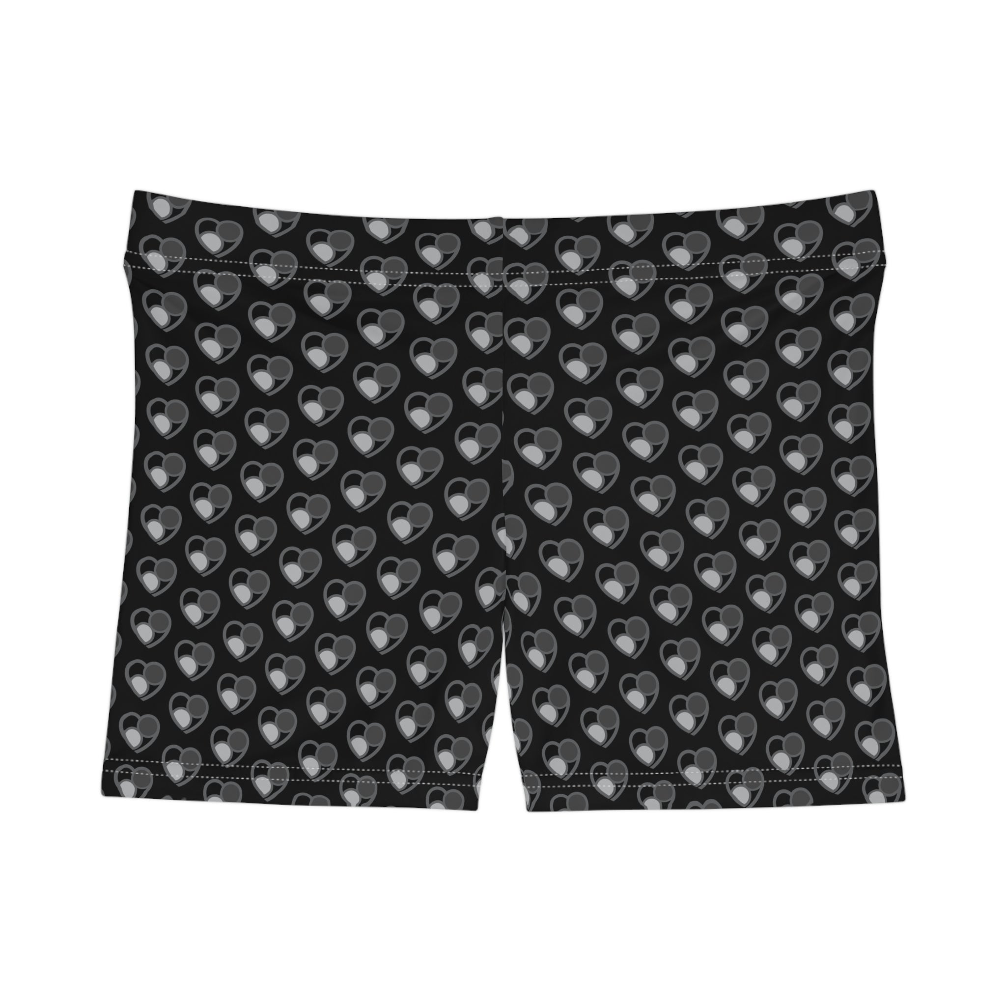 Shades of Grey Heart Pattern Women's Shorts (BLK)