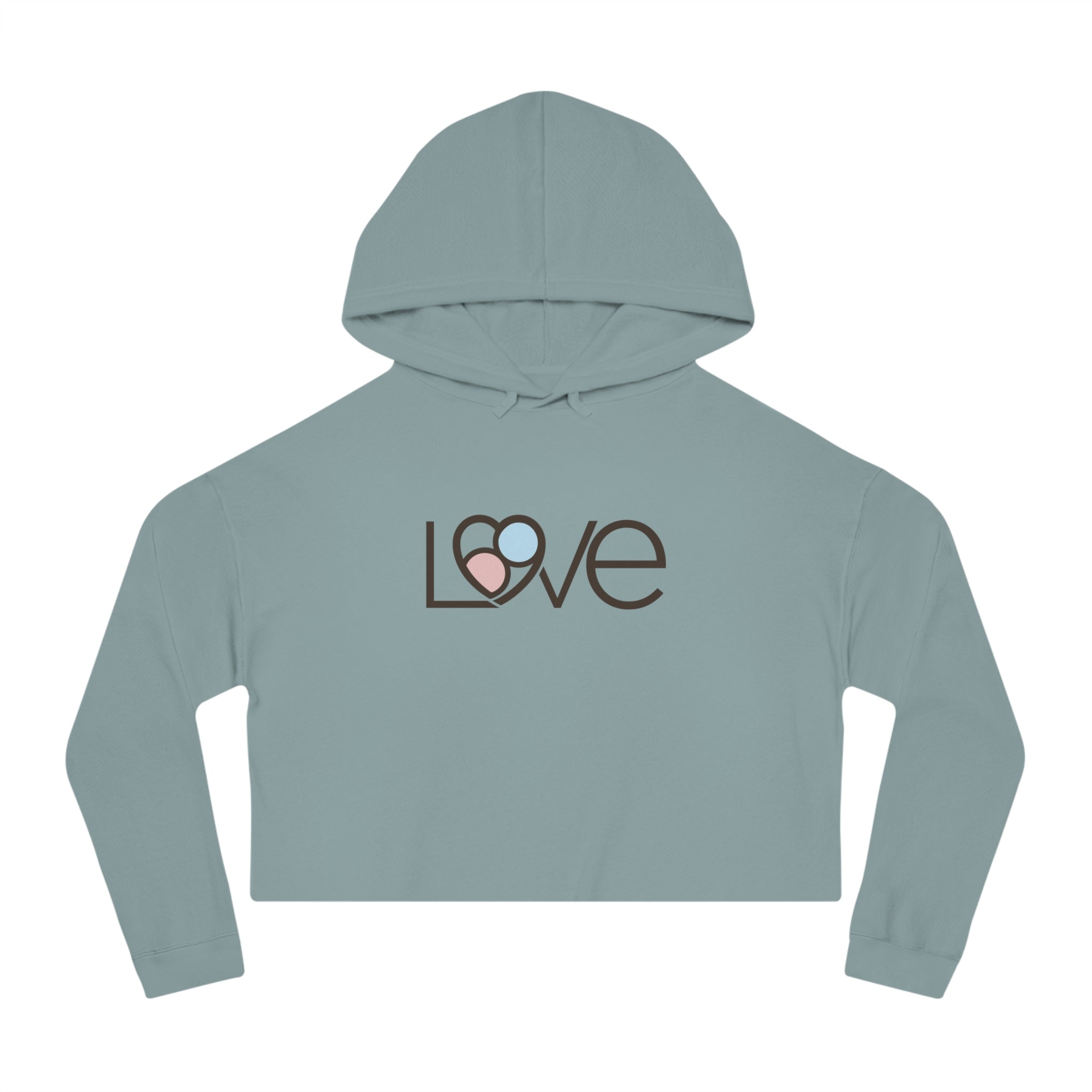 L69VE Heart Cropped Hoodie (Brown Logo) — Women’s Cute Graphic Sweatshirt