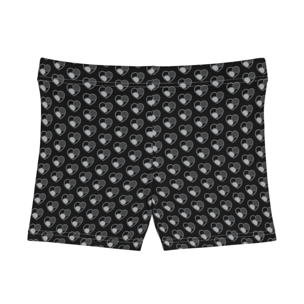 Shades of Grey Heart Pattern Women's Shorts (BLK)