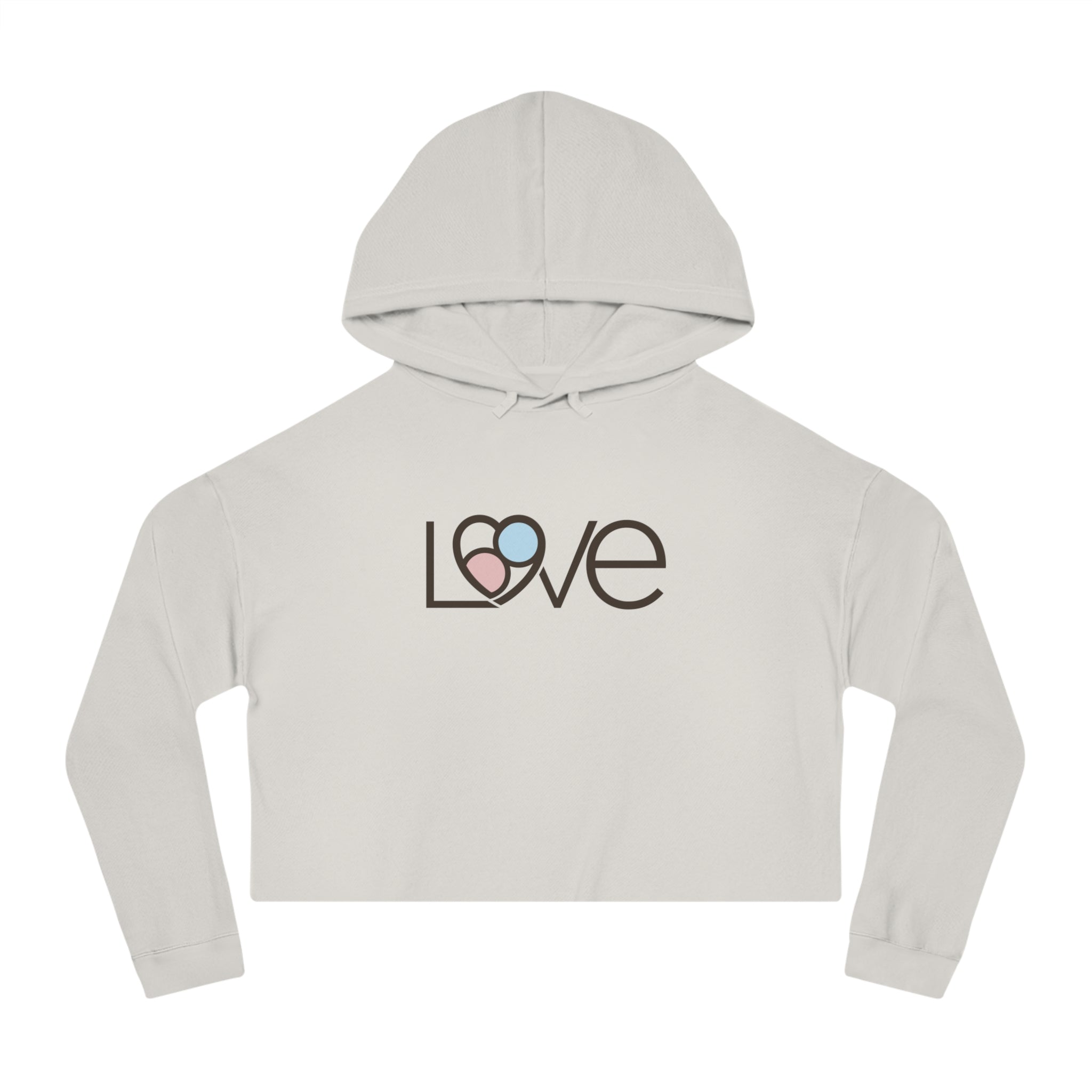 L69VE Heart Cropped Hoodie (Brown Logo) — Women’s Cute Graphic Sweatshirt