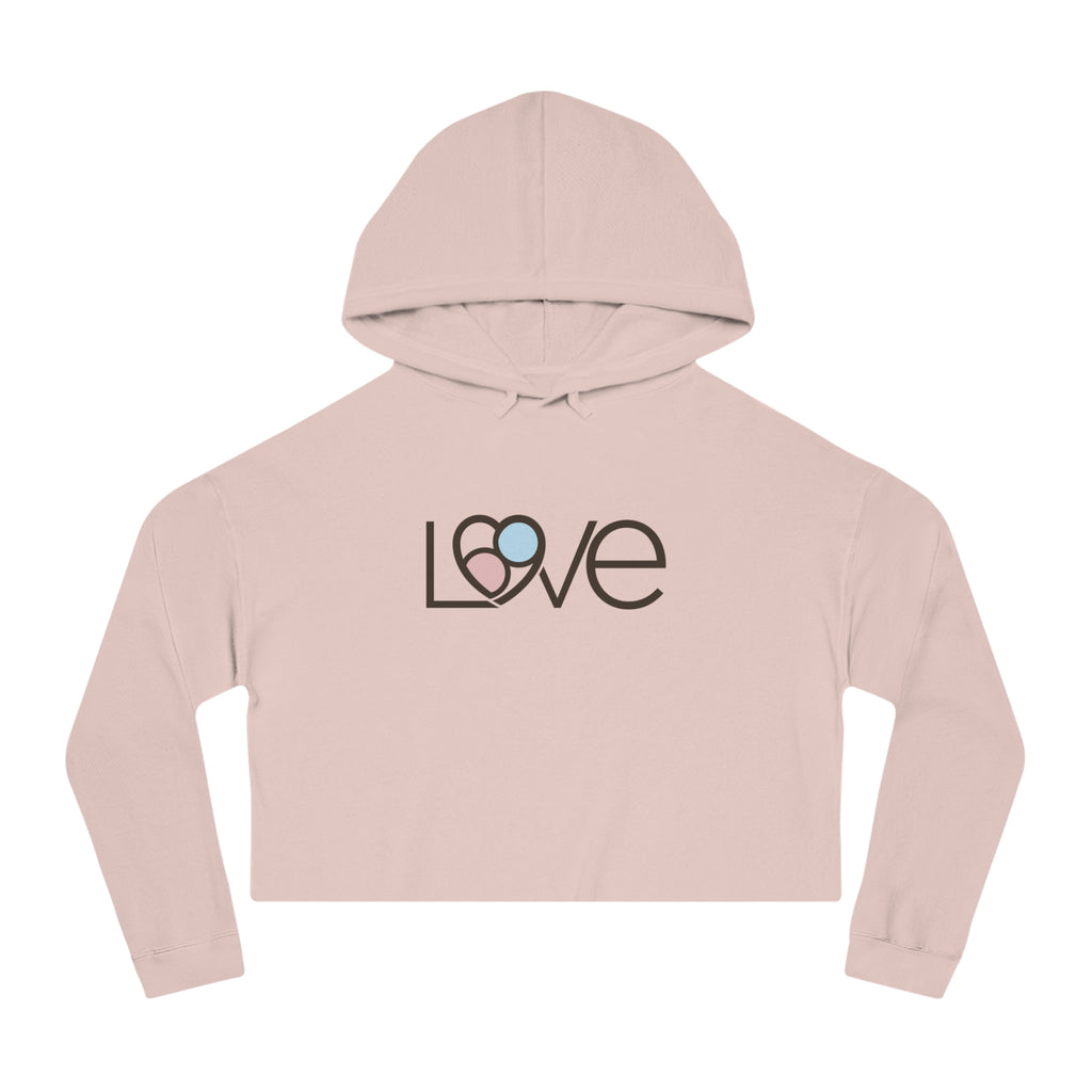 L69VE Heart Cropped Hoodie (Brown Logo) — Women’s Cute Graphic Sweatshirt
