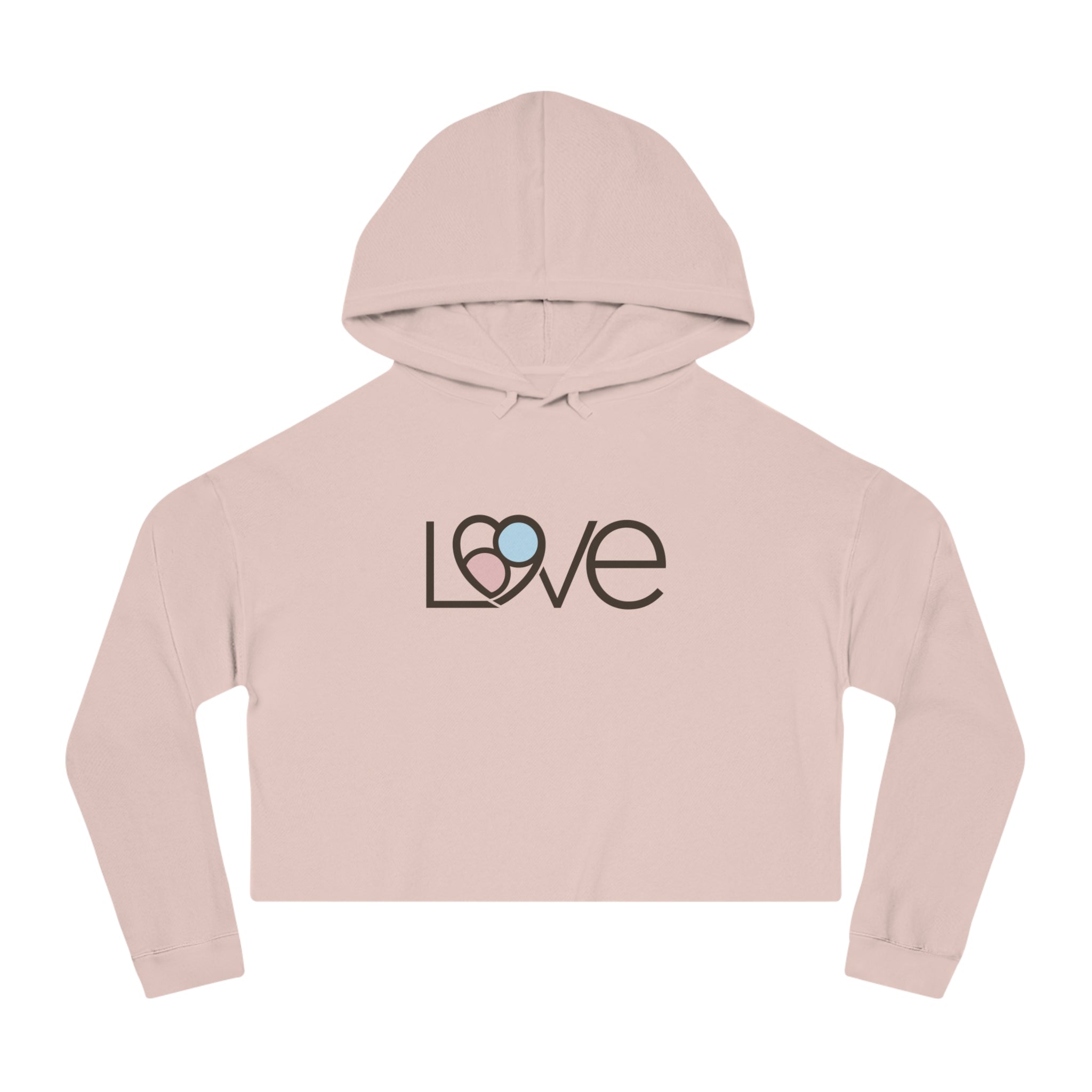 L69VE Heart Cropped Hoodie (Brown Logo) — Women’s Cute Graphic Sweatshirt