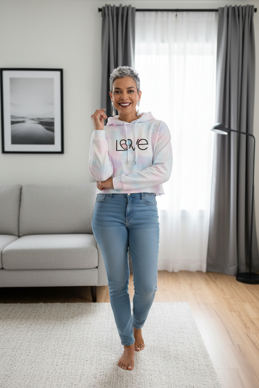 L69VE Heart Cropped Hoodie (Brown Logo) — Women’s Cute Graphic Sweatshirt