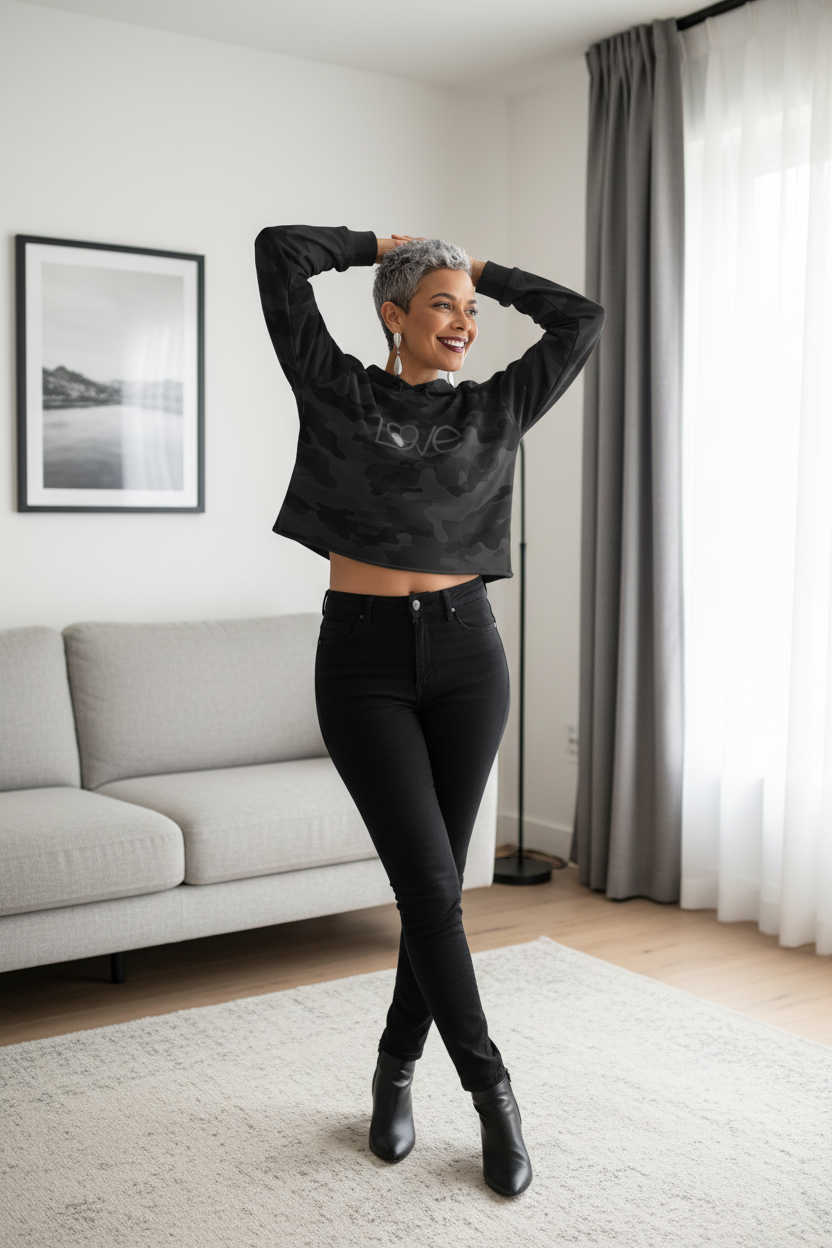 Shades of grey L69VE Cropped Hoodie